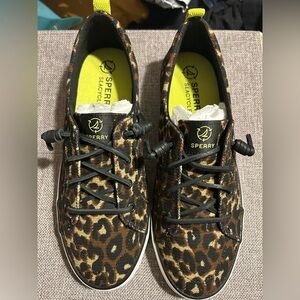 Sperry Leopard Print Canvas Sneakers with Black Laces
